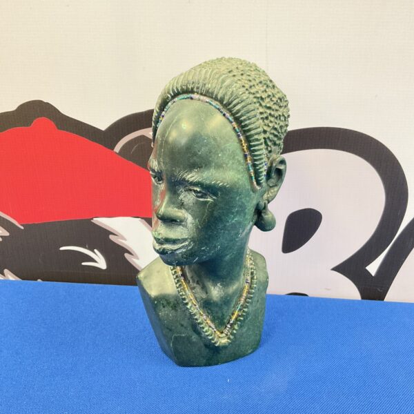 Hand-carved verdite stone bust of a tribal woman.