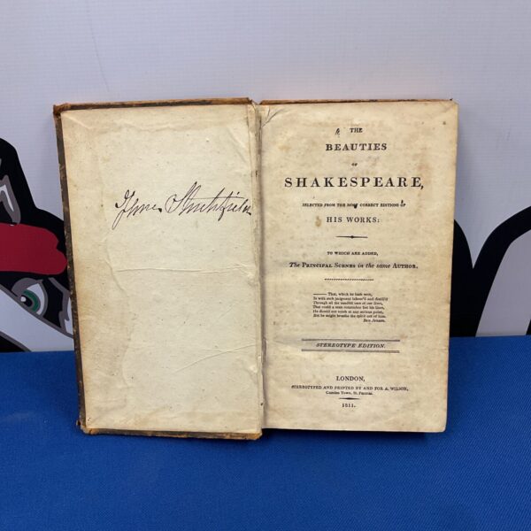 1811 edition cover of Shakespeare's Beauties antique book.