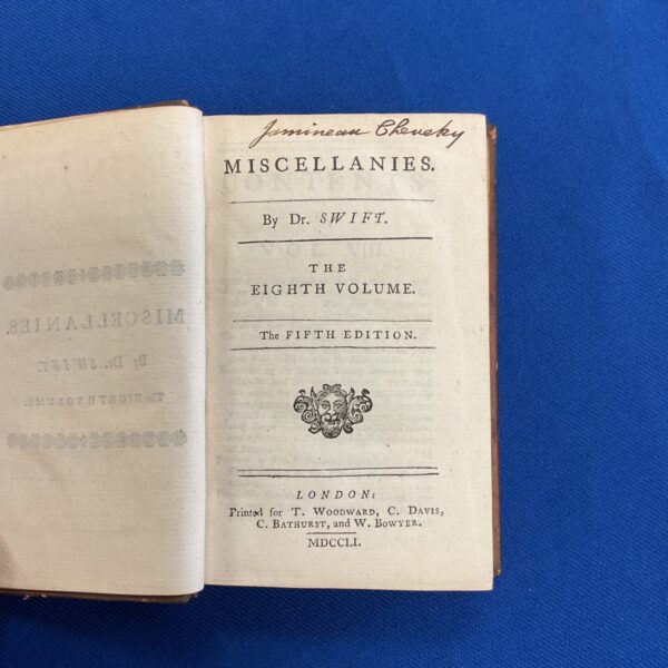 Antique title page of Dr Swift’s Miscellanies Volume 8.