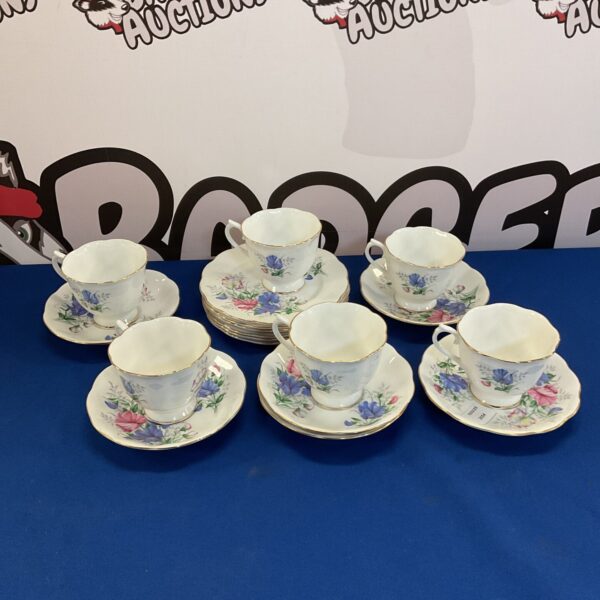 Vintage Royal Albert Sweet Pea teaset with floral design.
