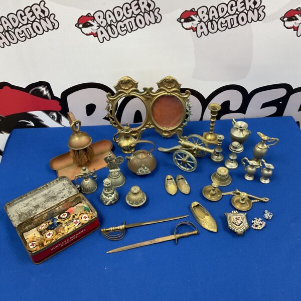 Vintage brass and copper lot with peerage crumb tray.