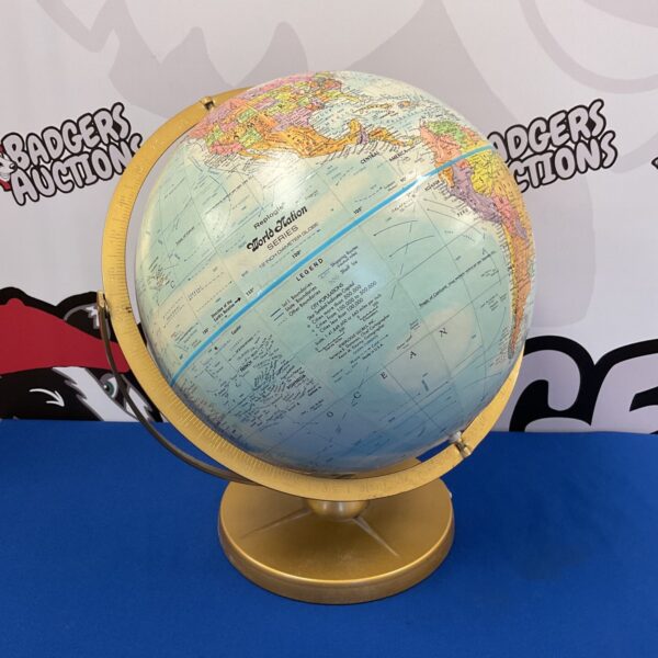 Detailed Replogle Nation Series world globe on wooden stand.