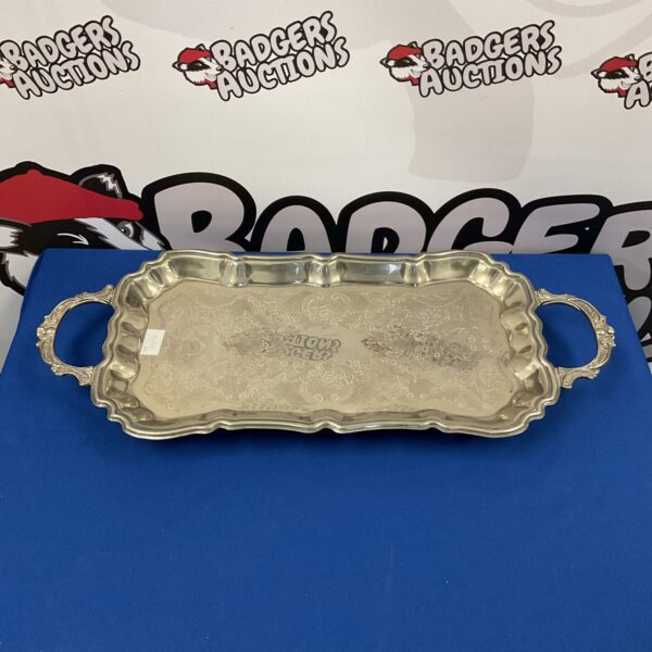 Vintage Leonard silver plate serving tray with floral design.
