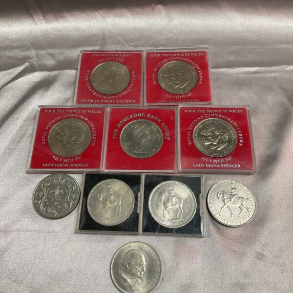Silver commemorative coin celebrating the 1981 Prince Charles and Diana wedding.