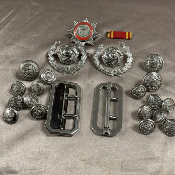 Vintage Buckinghamshire Fire Brigade badges and buttons collection for collectors.