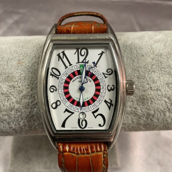 Front view of a Franck Muller Geneve style automatic wristwatch.