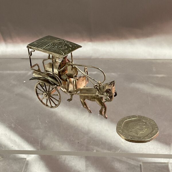 Antique Chinese silver horse cart figurine, detailed silverwork.