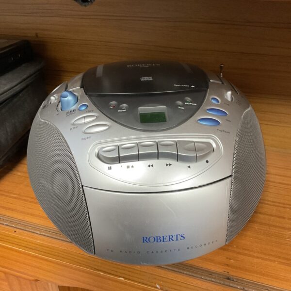 Front view of a vintage Roberts CD9960 portable radio cassette player.