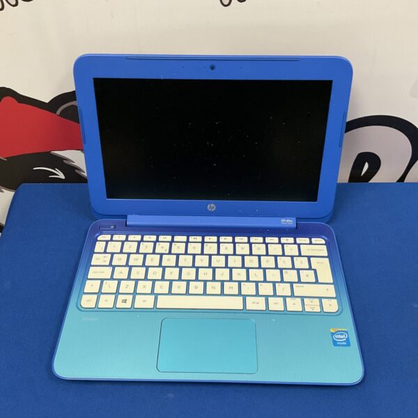 Blue HP Stream laptop for auction, compact and portable.