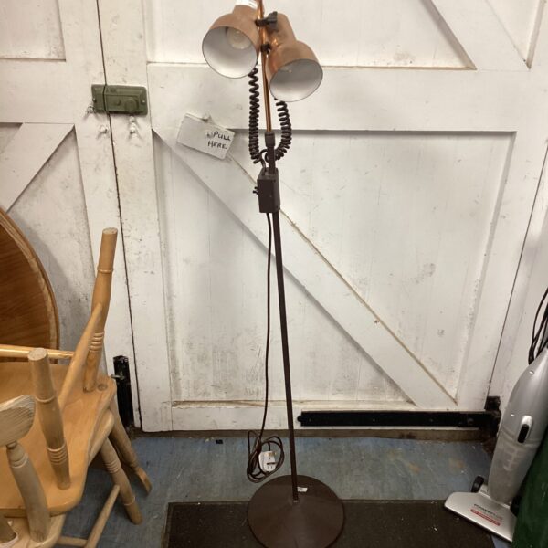 Vintage dual light standard lamp with adjustable heads.