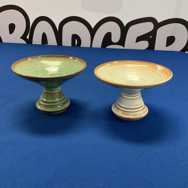 Vintage St Nectan Pottery Tagel bowl with speckled green glaze.