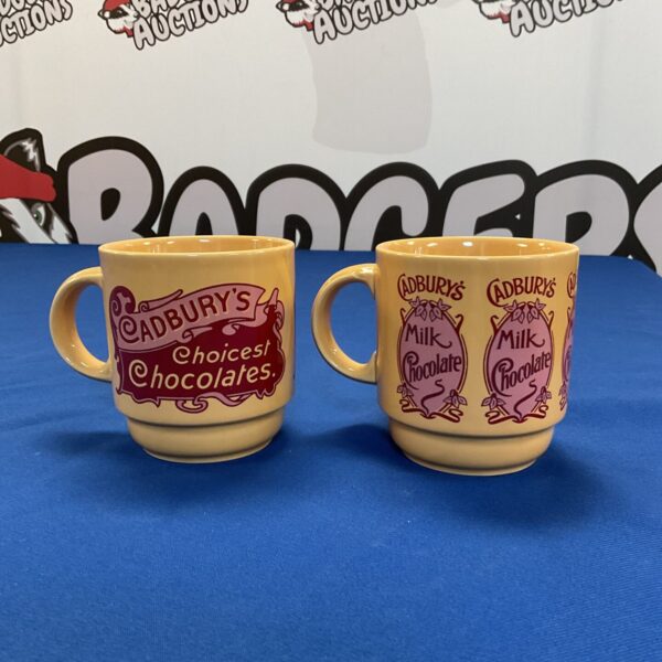Pair of vintage Cadbury hot chocolate mugs for collectors.