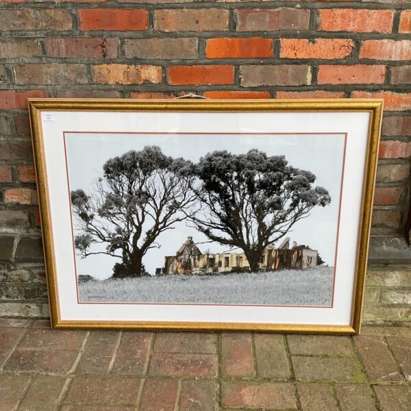 Large Keith Moore farmhouse print depicting a derelict building in the countryside.