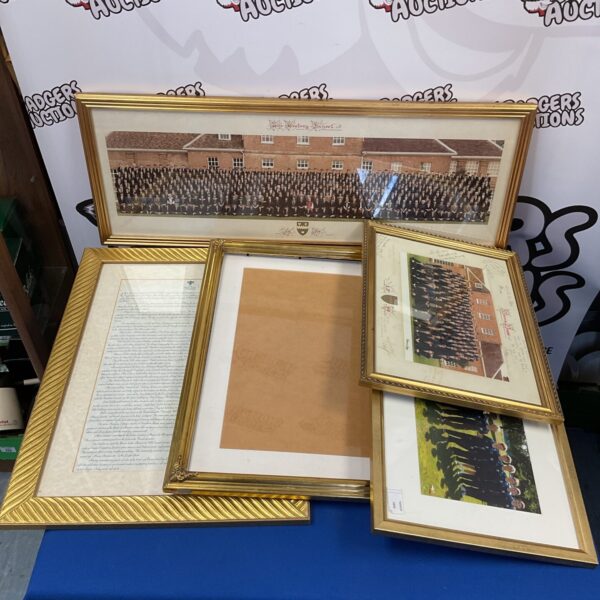 Lot of five antique gilt picture frames with varying sizes and shapes.