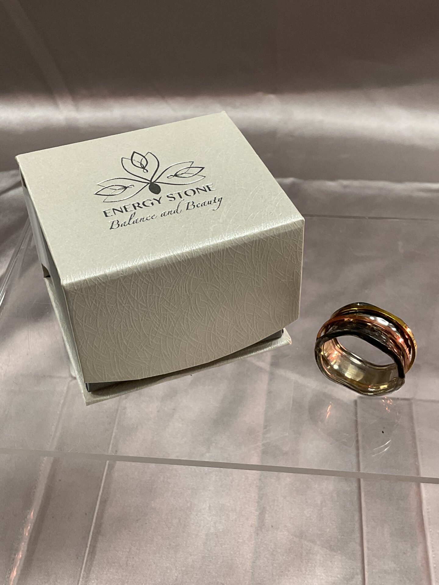 756 Sterling 925 silver double spinner energy stone ring size U