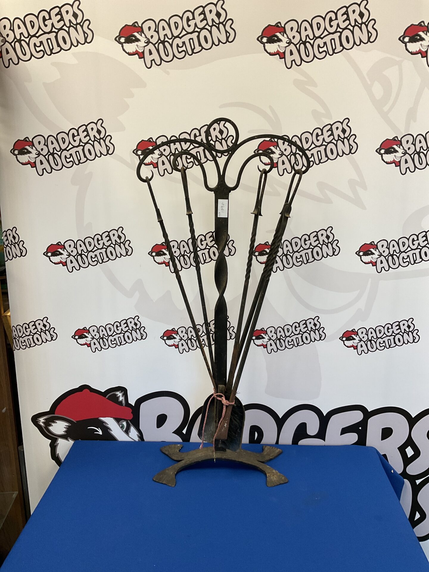 080 Art deco wrought iron fireplace companion set
