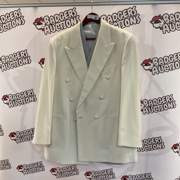 White and blue striped Wilvorst mens suit jacket, tailored style.