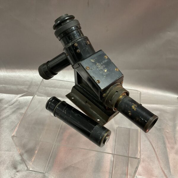 Antique W Ottway gun sight No756, side view, WW1 military optics.
