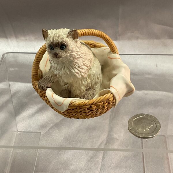 Border Fine Arts kitten figurine in a woven basket.
