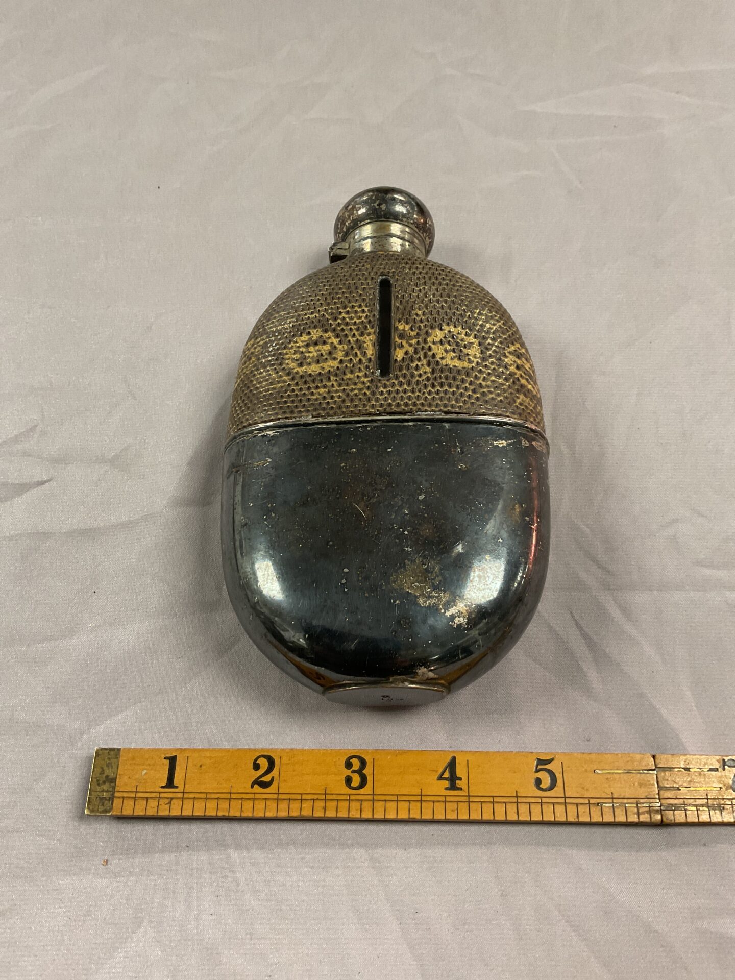 885 10oz Silverplate and snakeskin hip flask