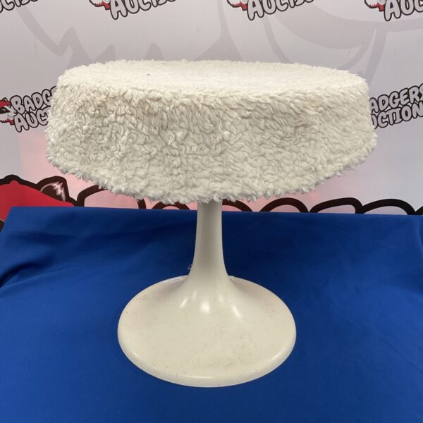 Cream boucle vintage tambour footstool for retro decor.
