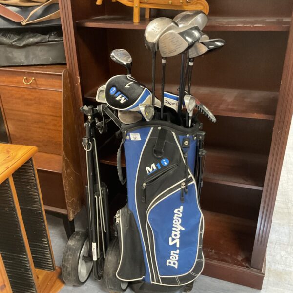Vintage Ben Sayers golf club set with bag and trolley.