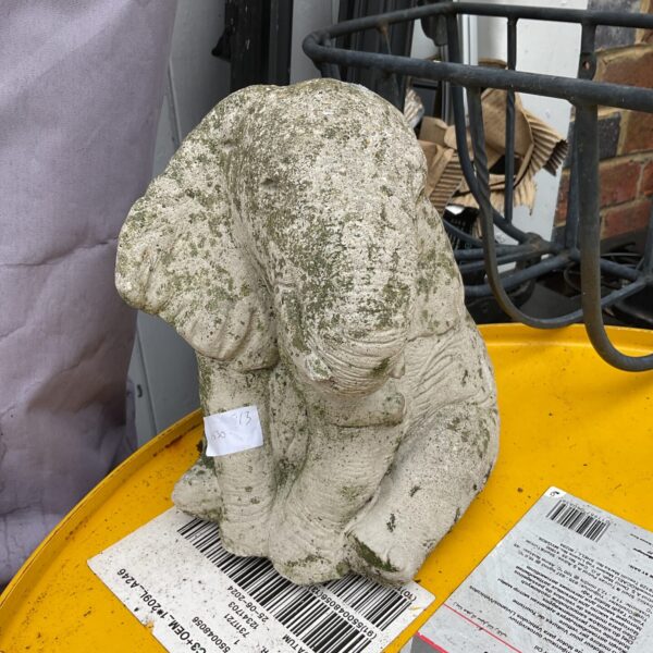 Stone effect garden elephant ornament, detailed moulding, outdoor decor.