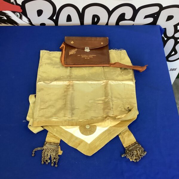 Vintage Masonic apron with leather wallet from Wickham Lodge.