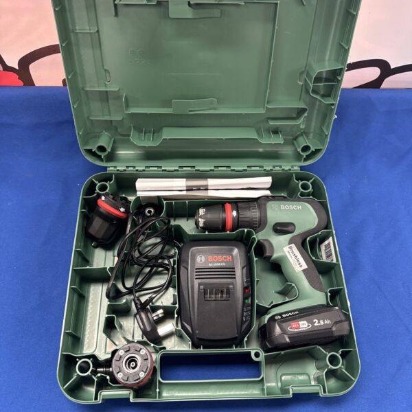 Bosch AdvancedImpact 18 cordless combi drill set with battery and charger.