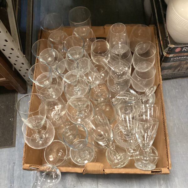 Mixed lot of assorted wine glasses for sale.