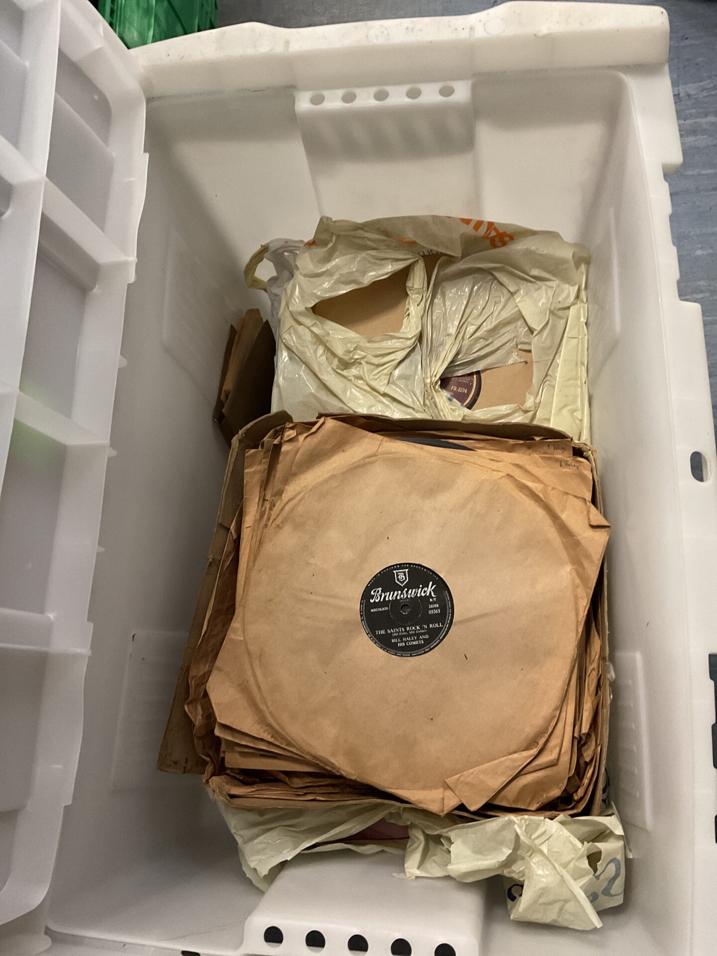 919 Crate of old gramophone records