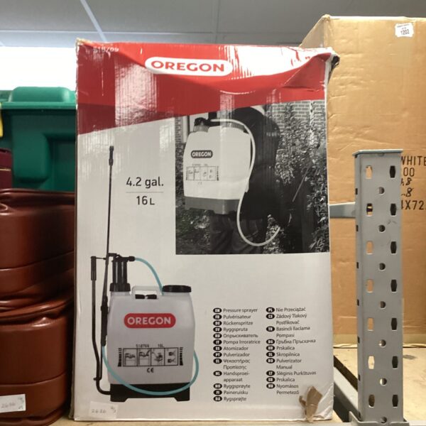 Used Oregon 4.2 gallon pressure sprayer for garden use.