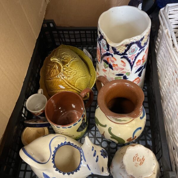 Mixed vintage china lot including Devon ware pieces.