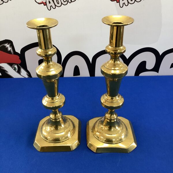 Vintage brass candle stick pair for home decor.