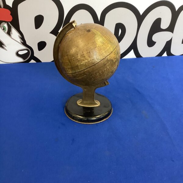 Antique Chad Valley globe on wooden base, vintage collectible.