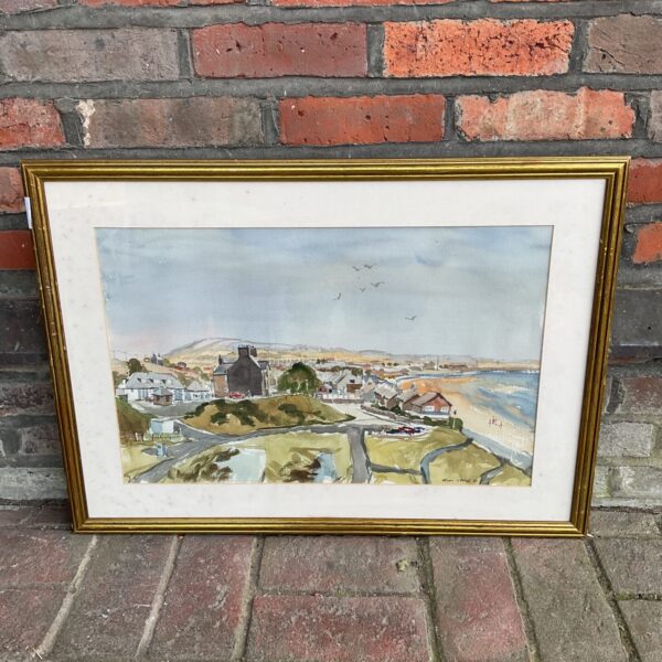 Jim Page watercolour painting of a peaceful English coastal village.