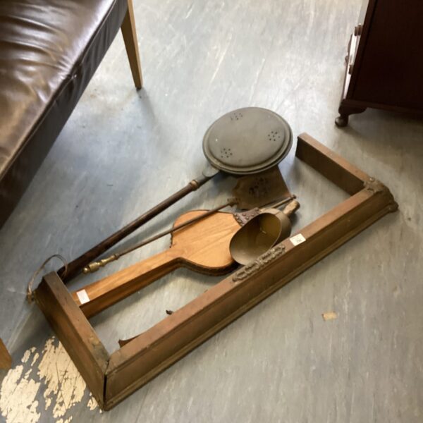 Vintage fire fender and antique fireplace tools set.