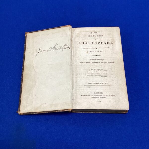 Antique 1811 edition of Shakespeare's Beauties book, a literary collectible.