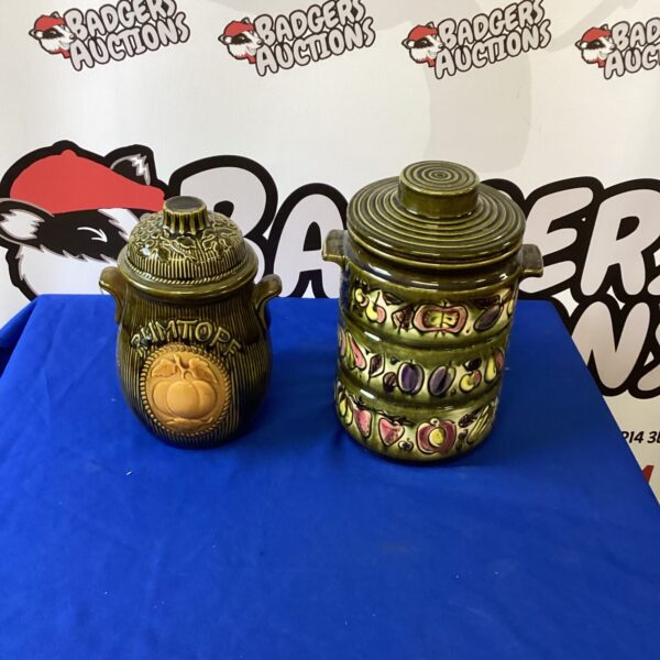 Vintage West German Rumtopf jar with floral design.