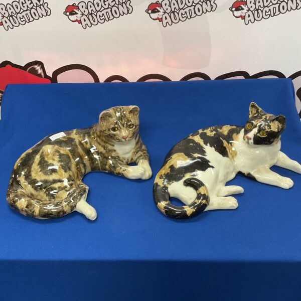 Vintage Winstanley porcelain cats, colourful kitsch figurines.