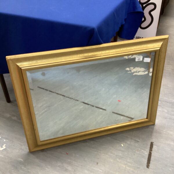 Vintage gilt hall mirror with gold frame, measuring 34 x 26 inches.