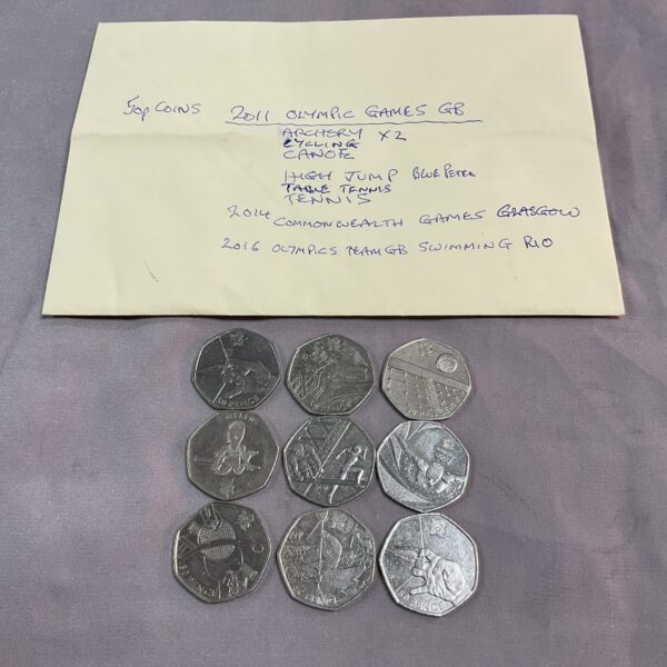 Lot of nine 2011 Olympic 50p coins for collectors.