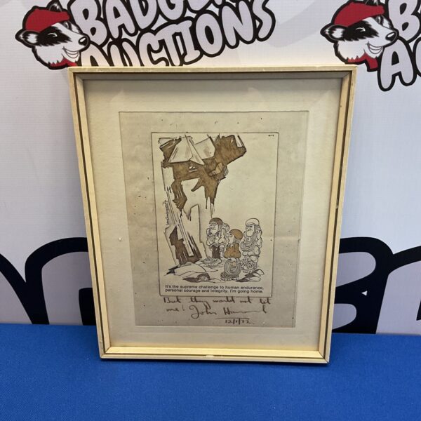 Signed John Hammond illustration of mountaineers in a framed vintage print.