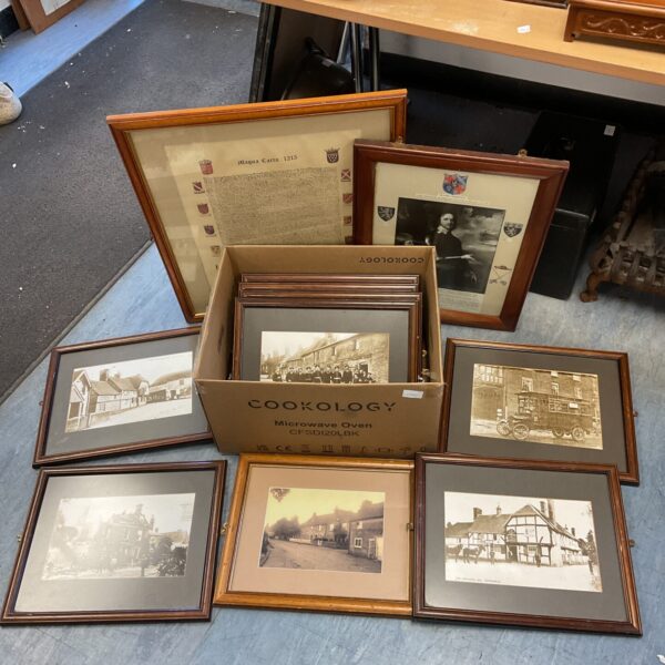 Framed collection of vintage coaching inn photographs.