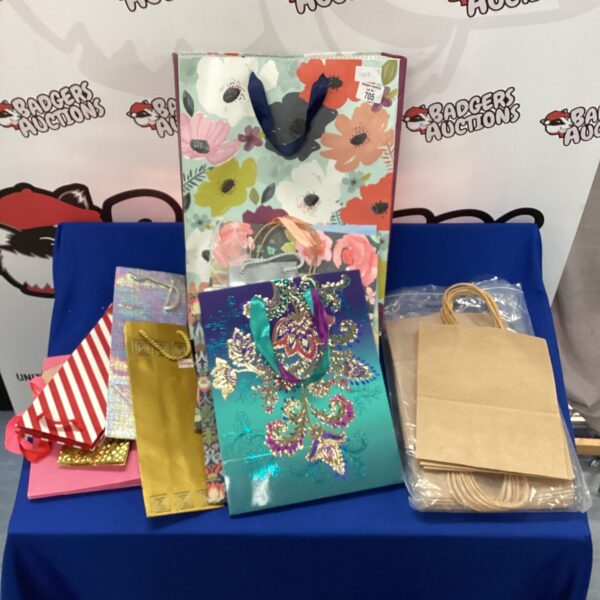 Colourful assortment of gift bags for parties and celebrations.