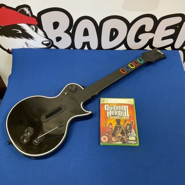 Xbox 360 Guitar Hero controller for music gaming.