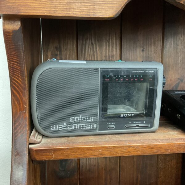 Vintage Sony Watchman FDL-390BE colour television, portable retro TV.