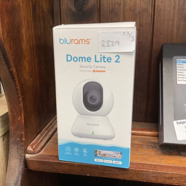 Front view of a white Blurams Dome Lite 2 security camera.