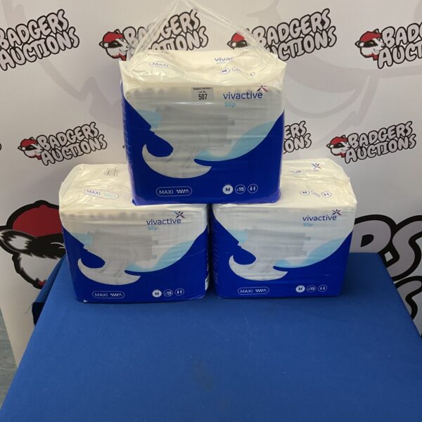 Sealed packs of vivactive slip adult pads for incontinence support.