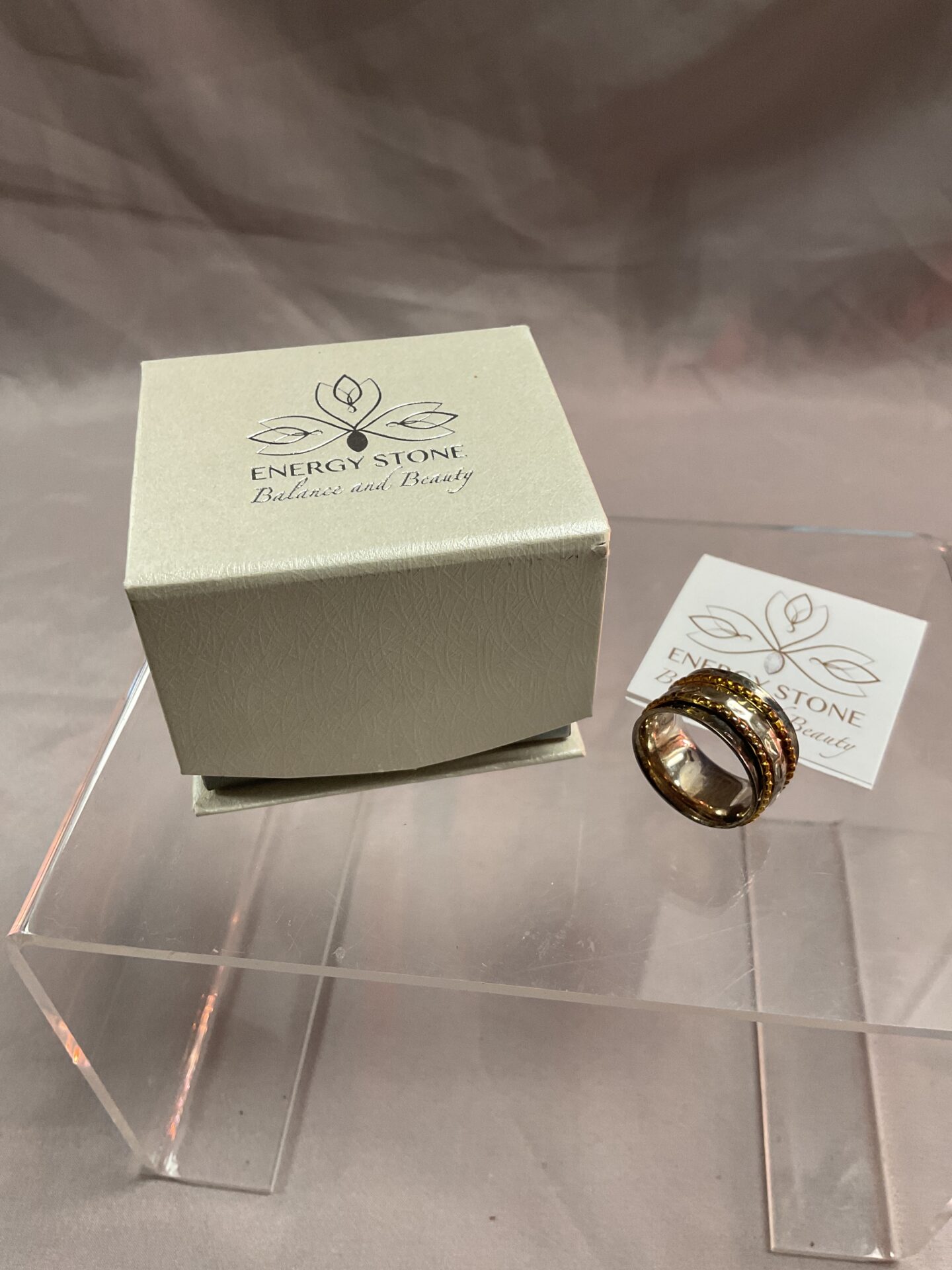 960 Energy stone Clarity Sterling silver ring with three spinners size N